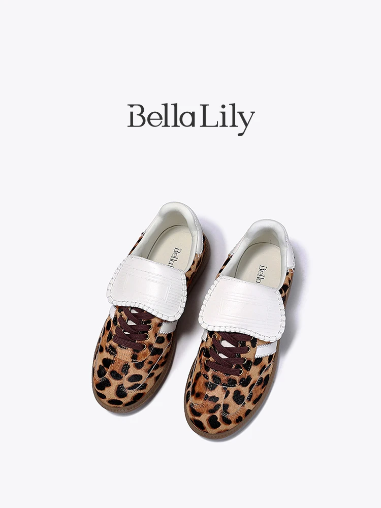 レトロヒョウ柄スニーカーBella Lily：クラシックフラットソールの日常カジュアルスタイル