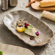 ビンテージ風オーバルプレート【フランス製・陶器・お洒落な魚皿・家庭用・蒸し料理対応】