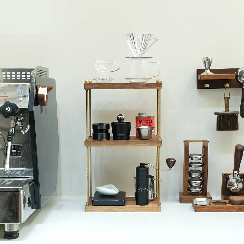 北欧風マルチストレージコーヒースタンド：調節可能な三層収納が空間を効率的に活用