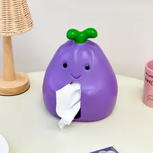 かわいいキャラクターのナス型ティッシュボックス【おしゃれなデスクトップ装飾】