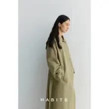 HABITS 中長丈トレンチコート【ゆったりシルエット・翻領デザイン・コットン混】