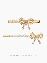 華やかなリボンデザインのパール飾りヘアクリップ【側面・前髪用】
