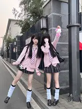 Vネック フード付き 長袖 ニット セーター レディース