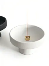 陶製香立て【黒色・高脚・北欧デザイン・家庭用】