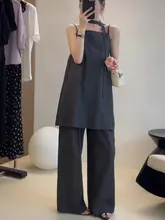 大きいサイズのファッションカジュアル深灰色キャミソールとパンツ【夏用・トレンドコーディネート】（セットアップ対応）