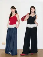 レースデザインのノースリーブトップス【ゆったりシルエット・調整可能なストラップ・大きいサイズ対応】（セットアップ対応）