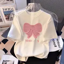 子供用 コットン製 短袖Tシャツ【リボンデザイン・夏用・韓国風】