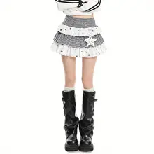 カジュアルな星柄プリントのフレアスカート【高腰・夏用・防透け】