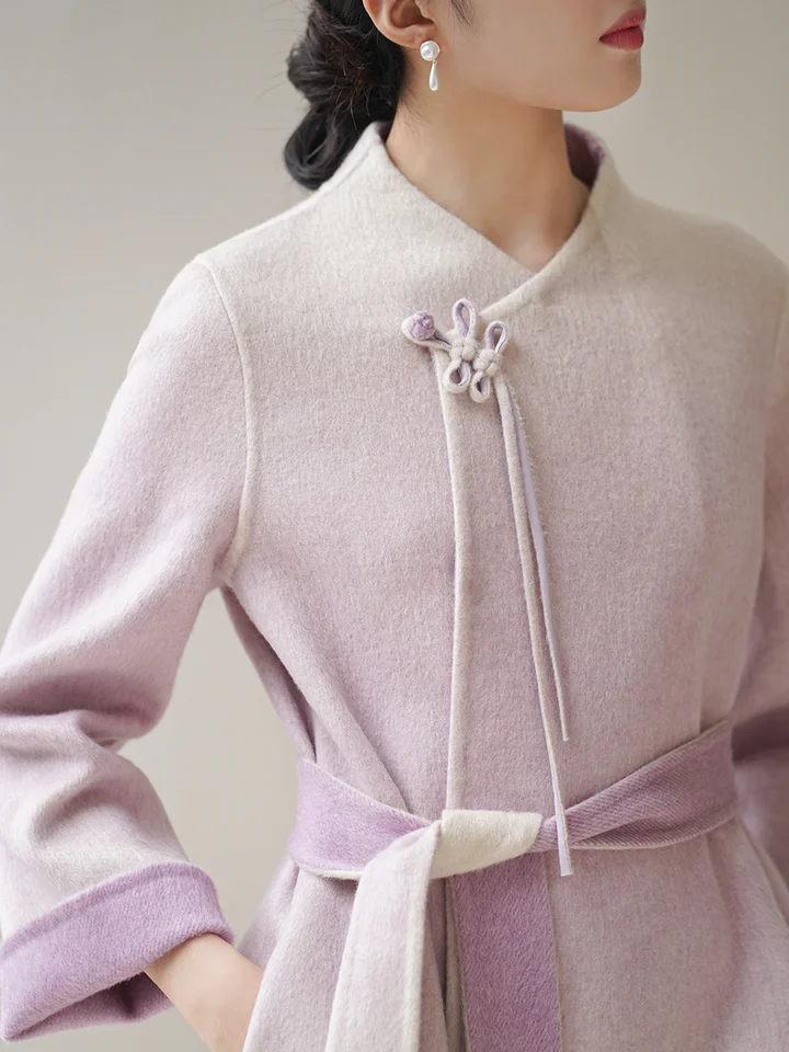 高級ウール混紡ダブルフェイスコート【新中式・秋冬用・ロングシルエット】