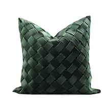 クッション モデルルーム用 ダークグリーン プラッシュ 手編み 正方形