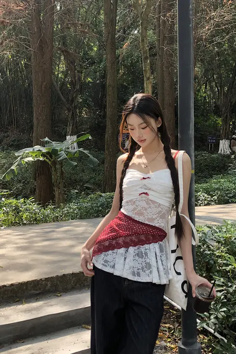 レースデザインの女性用キャミソール【夏用・フレンチスタイル・ノースリーブ・セクシー】