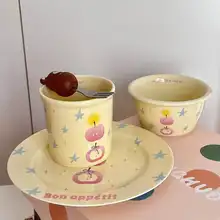 可愛らしいデザインの陶器製朝食用食器【フルーツ柄・スイーツ皿・ご飯茶碗・オートミールボウル】
