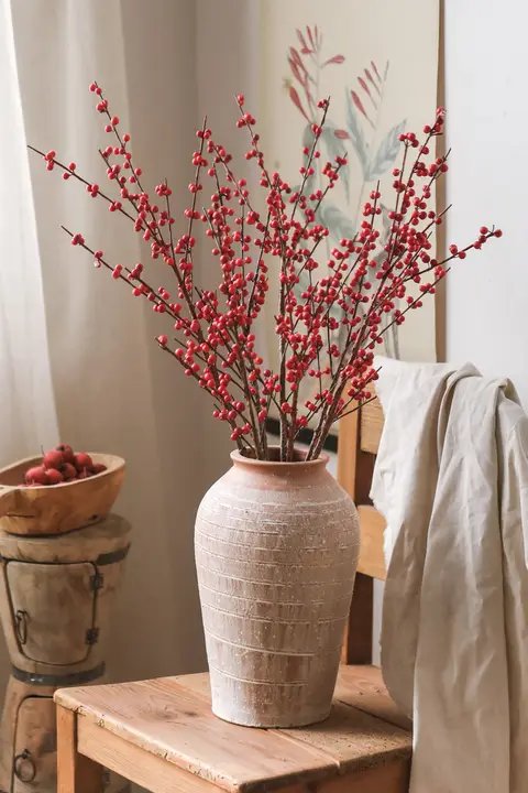 高品質な冬青果 フェイクフラワーアレンジメント【リアルな果実風・インテリア装飾用】