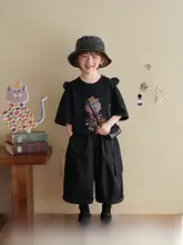 子供用コットン短袖Tシャツ【ブラック・ゆったり・通気性・夏用】