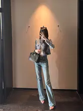 高腰ストレートデニムパンツ【ゆったりフィット・カジュアル・レトロデザイン】