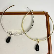 水滴型黒曜石のシンプルなペンダントネックレス【女性用・おしゃれ・軽量】