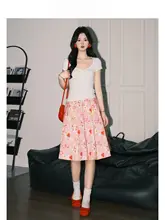 プリーツスカート レディース ミディアム丈 Aライン ハイウエスト 花柄 ピンク 甘め インスタ映え 「Forever 21」