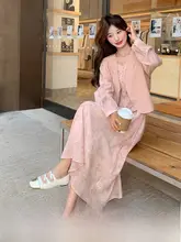 学院風の春秋向けピンクフラワープリントワンピース【華やかな雰囲気・ロング丈】（セットアップ対応）
