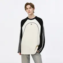 三色パネルデザインの長袖Tシャツ【ユニセックス・秋冬・ルーズフィット・カジュアル】（セットアップ対応）