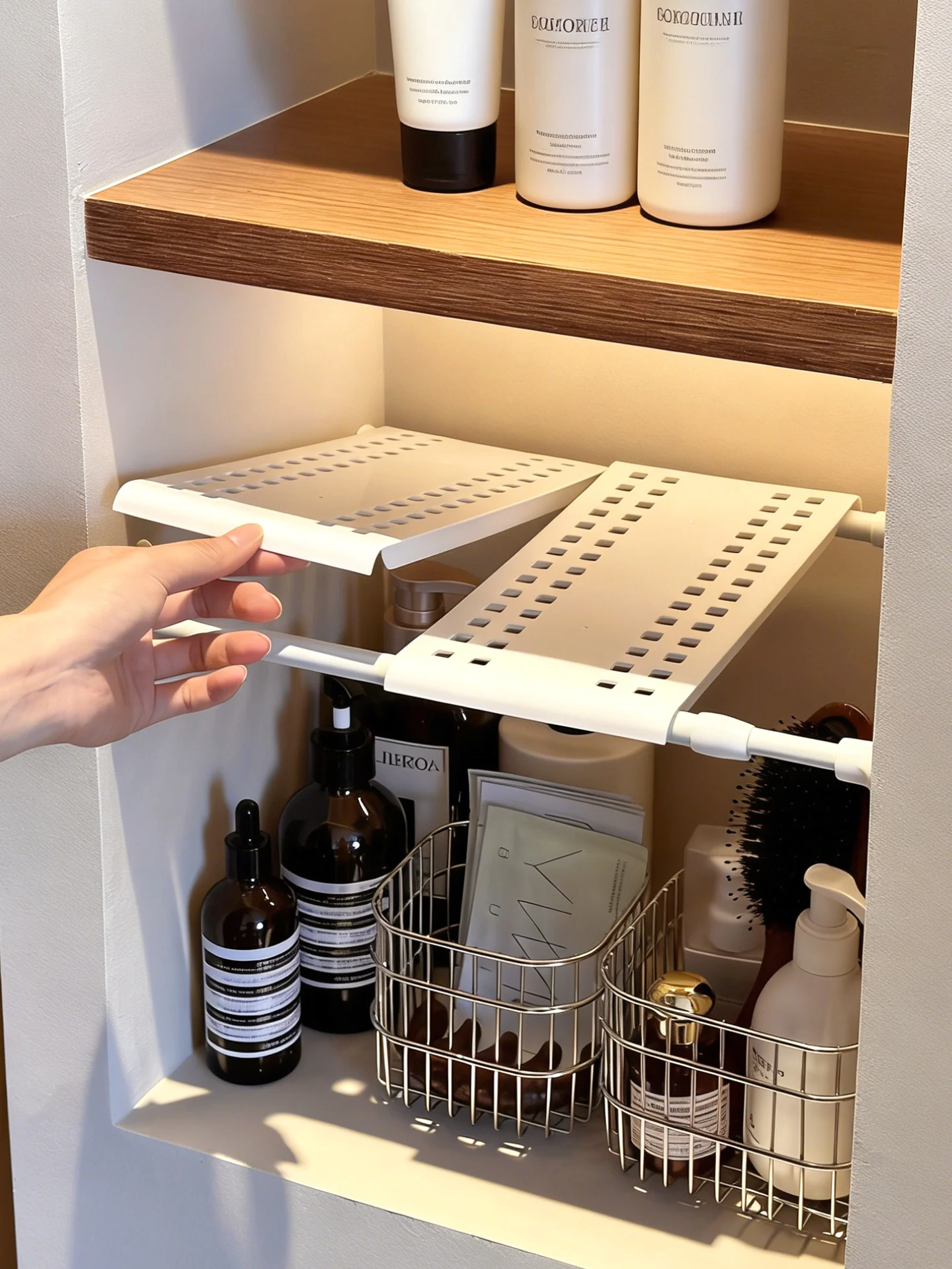 浴室用壁龛分割棚：穴あけ不要の収納ラックで効率的に個人ケア用品を整理