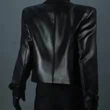 黒の金属チェーン付きパッド肩男子ジャケット【PUレザー・スタイリッシュショート】