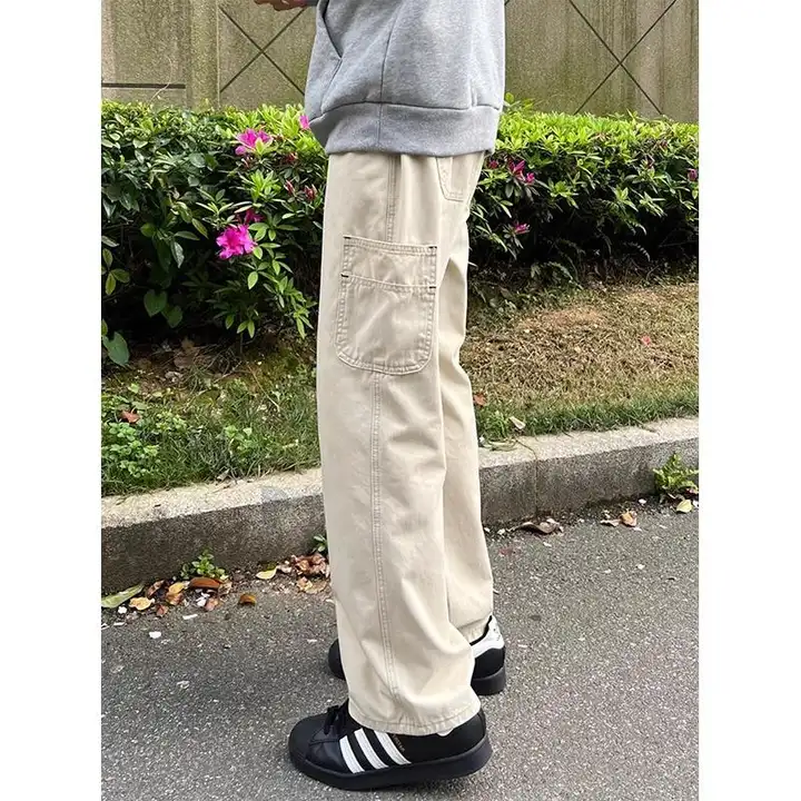 カキ色のワークパンツ【ストレートフィット・カジュアル・メンズ】