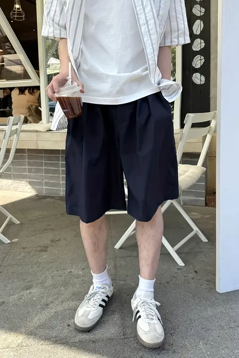 ハーフパンツ メンズ カーゴ ルーズ シンプル 無地 ネイビー 夏 カジュアル ストリート
