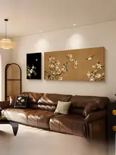 中古風リビング装飾アートパネル【抽象花鳥・砂岩テクスチャー・高級感】