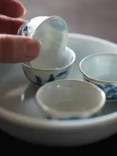 清物堂 柴窯の青花手描き 磁器ティーカップ【小容量・シルバーフィニッシュ・25cc】