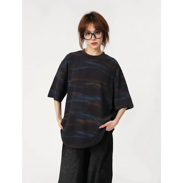 タイダイ柄 半袖Tシャツ【ユニセックス・クルーネック・ゆったりシルエット・ストリートスタイル】