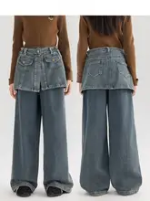 デニム セットアップ 2点セット キッズ ガールズ スカートパンツ 着脱式 シンプル 秋