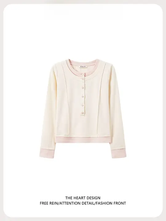 甘美なバイカラー風長袖Tシャツ【女性用・美しいデザイン・インナー対応】（セットアップ対応）