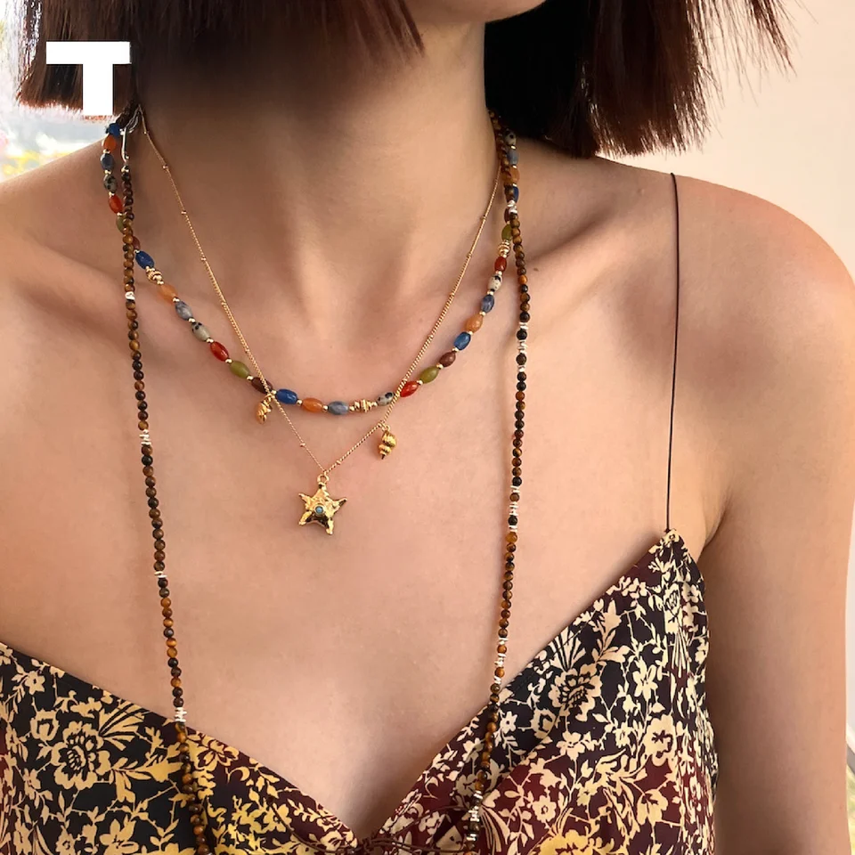 海洋テーマのカラフルなネックレス【ターコイズ・海星・アゲート】（セットアップ対応）