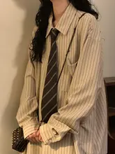 秋のアメリカンレトロストライプ柄ルーズフィット長袖シャツ【カジュアル・重ね着対応】