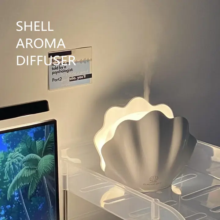 発光貝殻デザインのUSB加湿器【アロマ拡散・デスク用】