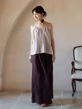 美しいデザインのリネン調キャミソールワンピース【調整可能なスカート・モカ・多様なスタイル】