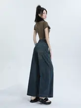 小柄向け ワイドレッグパンツ【春用・デニム・ハイウエスト・スリムストレート】
