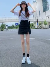 夏用 薄手デニムハイウエストタイトスカート【スリットデザイン・防透け】