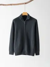 メンズ厚手ジップアップ開襟セーター【100%カシミヤ・ゆったり・秋冬用・ニット】