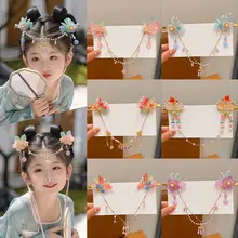 子供用古風ヘッドドレス【花飾り・流れる房付き・額当て】（セットアップ対応）