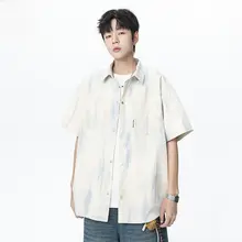 アメリカンスタイルのボタンダウンTシャツ【ザイ染め・流行の薄手・カジュアル・男性用・短袖】