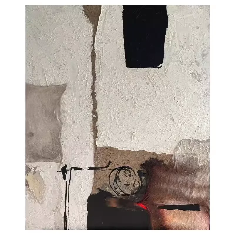 シンプルで抽象的なデザインの手描き立体油彩画：3Dオブジェクトとしての空間的視覚効果と実際の設置シーン