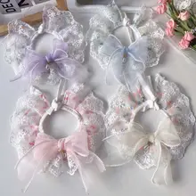 レース付きフラワープリントペットエプロン【蝶結び・通気性・猫用・犬用】