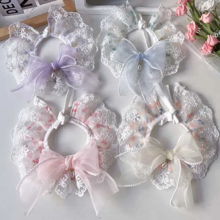 レース付きフラワープリントペットエプロン【蝶結び・通気性・猫用・犬用】