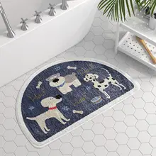 かわいい猫と犬のハーフサークルバスルームマット【滑り止め・吸水性・ケーキベロア】