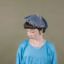 ベレー帽 日本製 ハンドメイド 麻素材 仕立て 刺繍