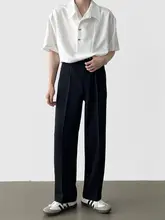スラックス メンズ ブラック ハイウエスト ストレート カジュアル 韓流 春夏 「A6 studio」