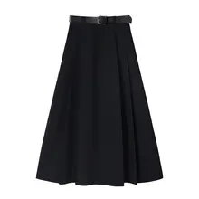 春季新作 レディース ハイウエストプリーツAラインスカート【スタイルアップ・ミディ丈・エレガント】