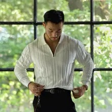 ストライプ柄ポロシャツ【長袖・コットンニット・ビジネスカジュアル】
