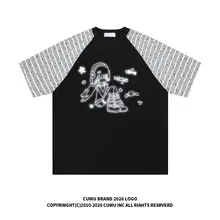 カジュアルなストライプ柄のプリントTシャツ【ミレニアルスタイル・半袖・男女兼用】
